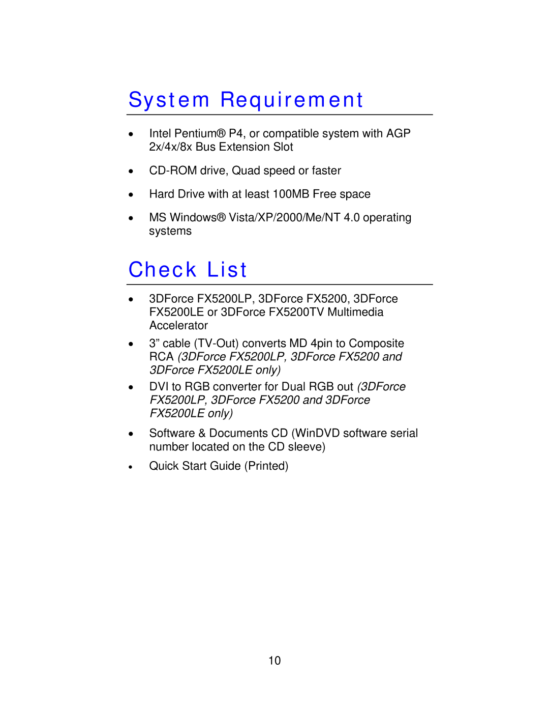 Jaton 5200 user manual System Requirement, Check List 