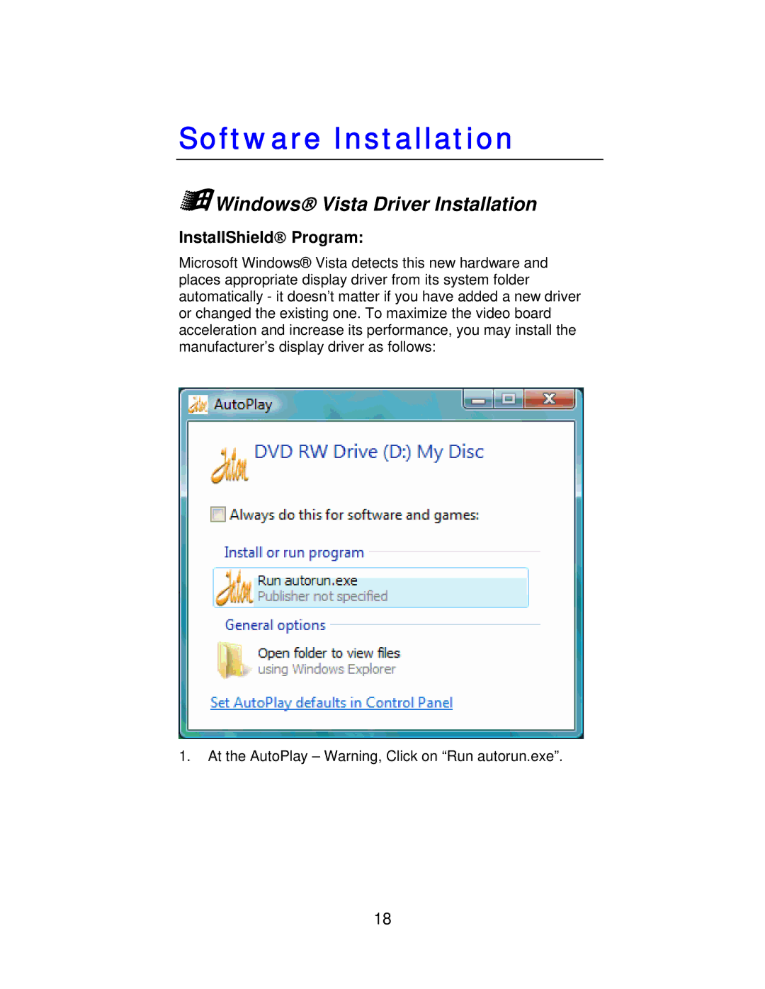 Jaton 5200 user manual Software Installation, Windows Vista Driver Installation 