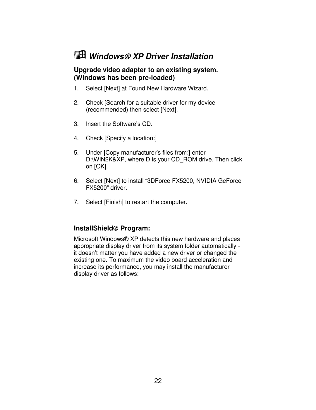 Jaton 5200 user manual Windows XP Driver Installation 