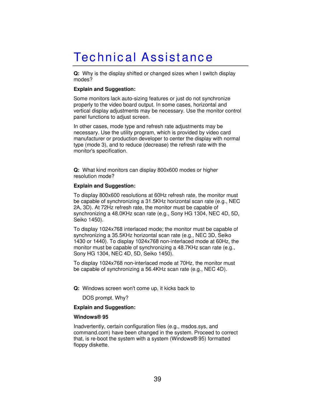 Jaton 5200 user manual Technical Assistance, Explain and Suggestion 