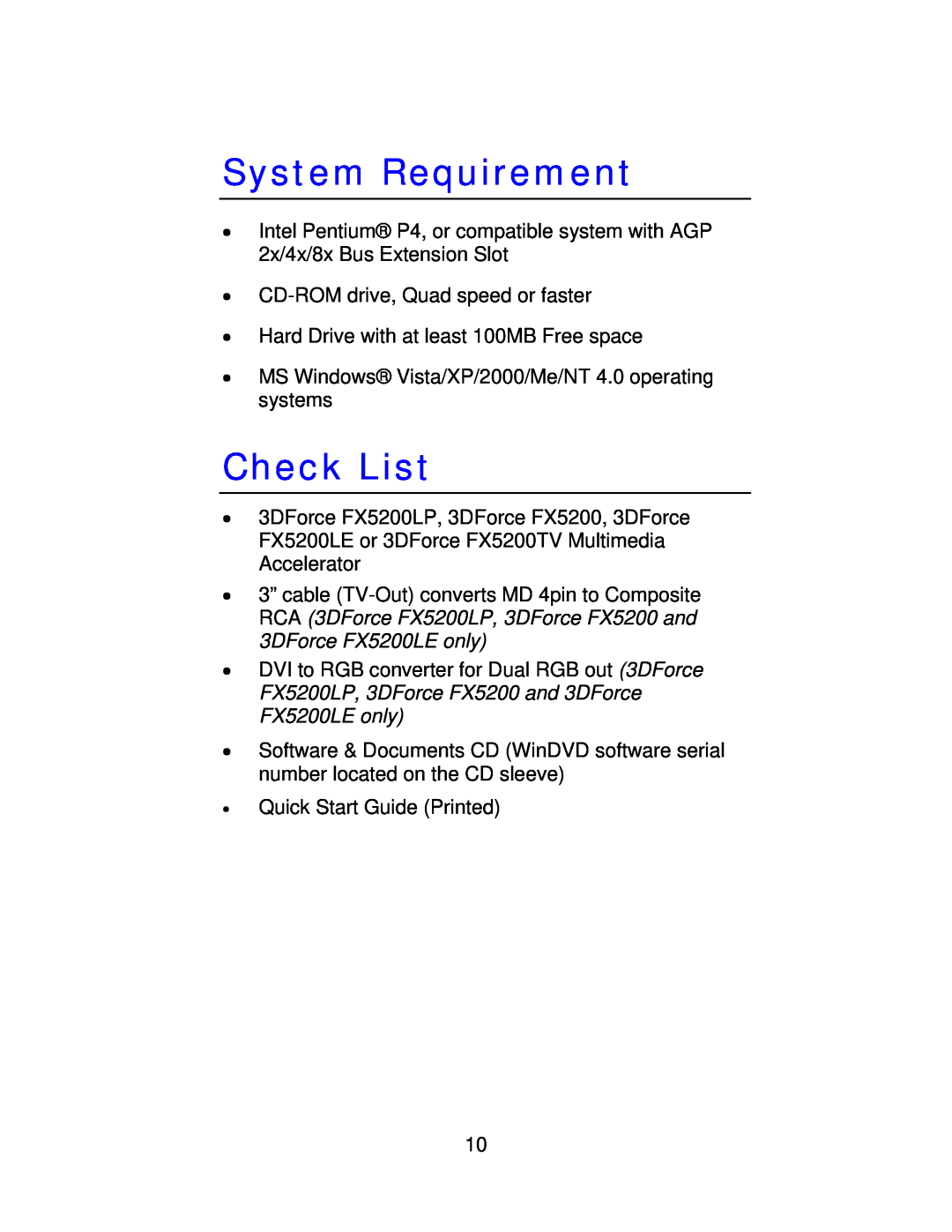 Jaton 5200 user manual System Requirement, Check List 