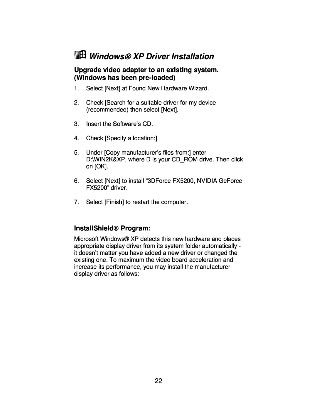 Jaton 5200 user manual á Windows XP Driver Installation 