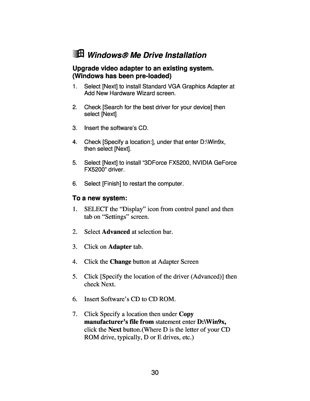 Jaton 5200 user manual á Windows Me Drive Installation 