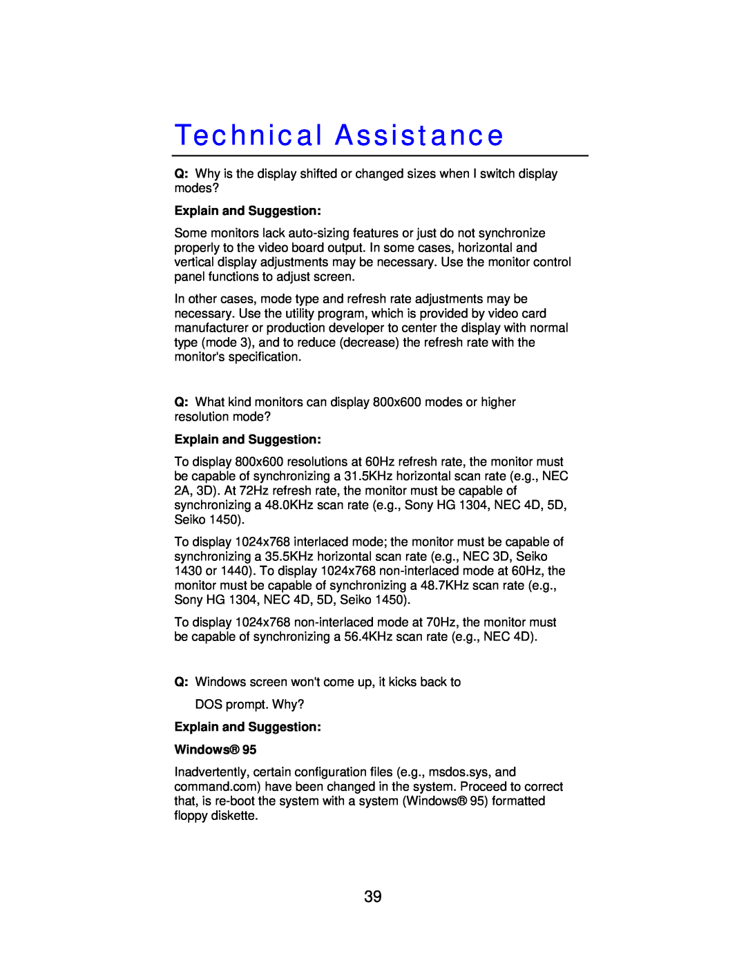 Jaton 5200 user manual Technical Assistance, Explain and Suggestion Windows 
