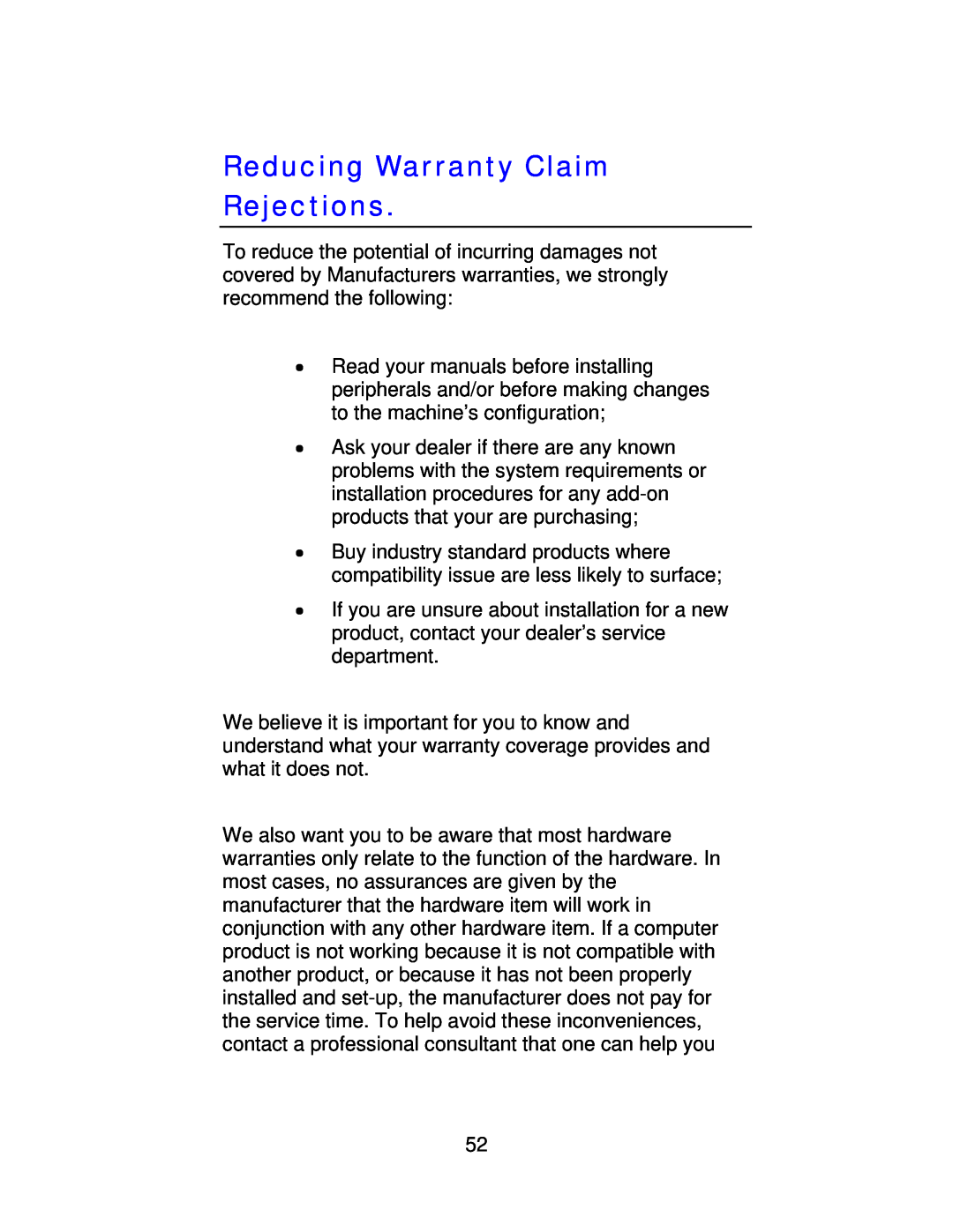 Jaton 5200 user manual Reducing Warranty Claim Rejections 