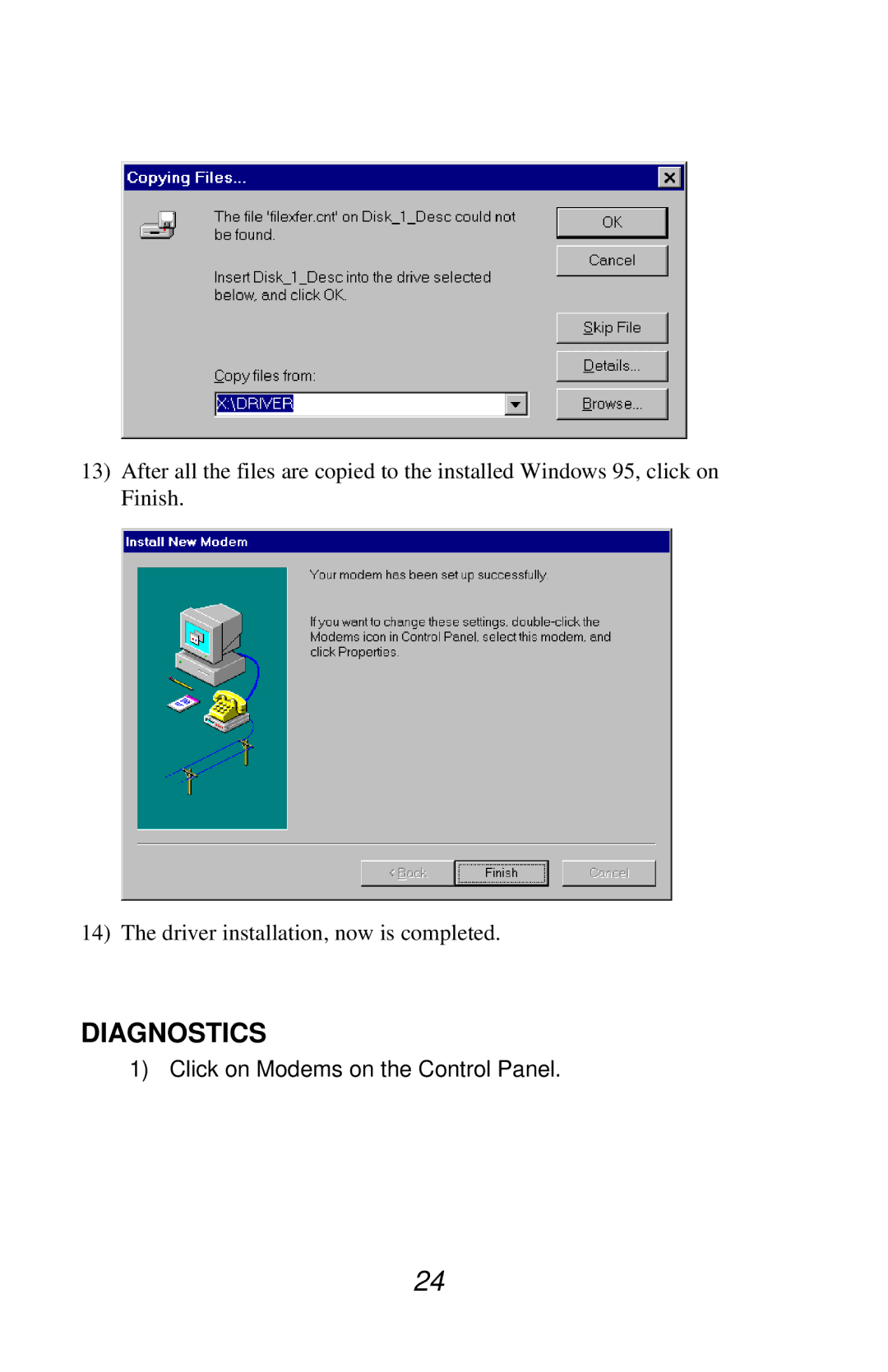 Jaton V.90 user manual Diagnostics 