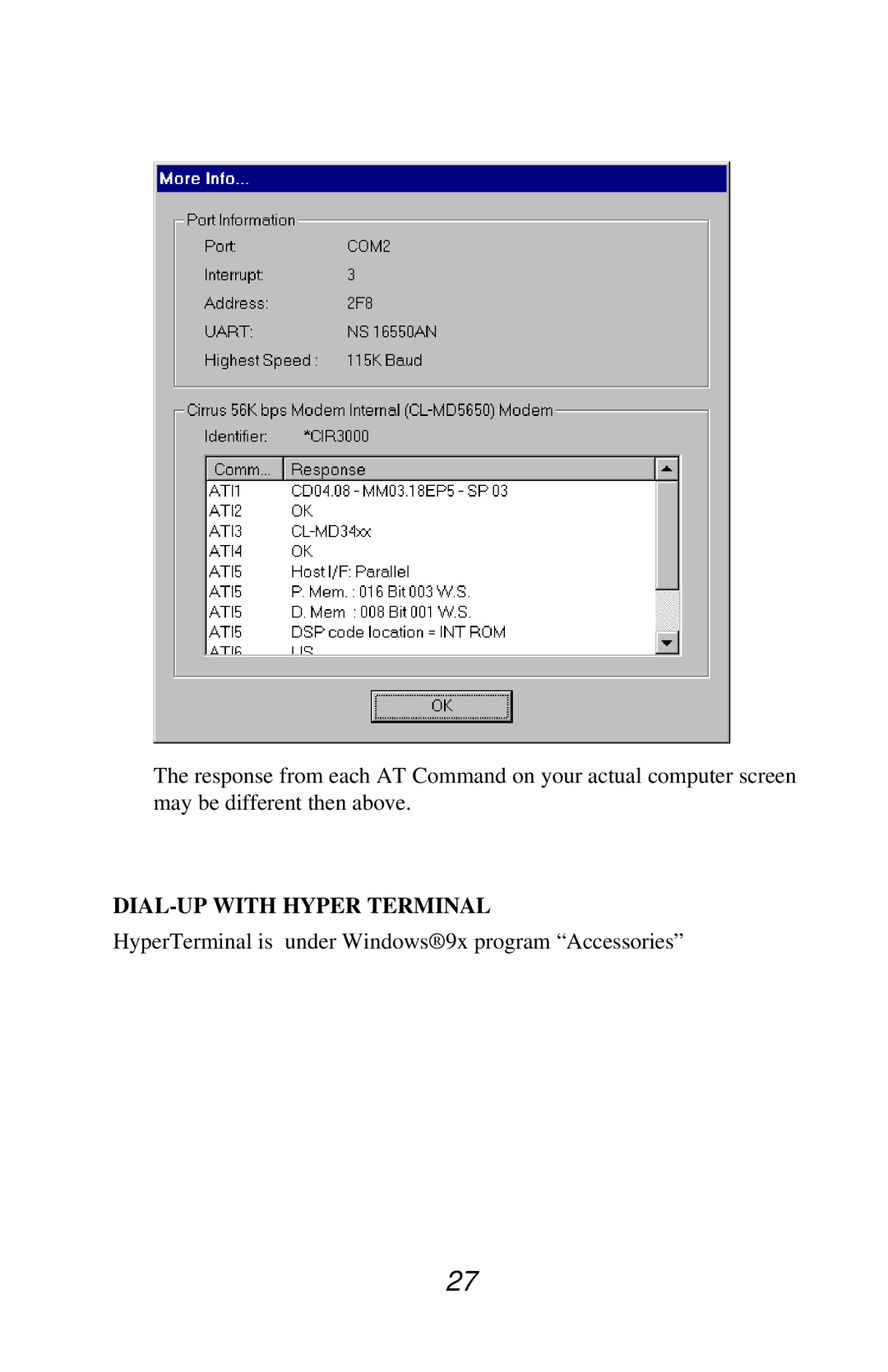 Jaton V.90 user manual DIAL-UP with Hyper Terminal 