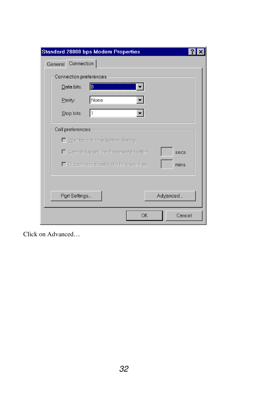 Jaton V.90 user manual Click on Advanced… 