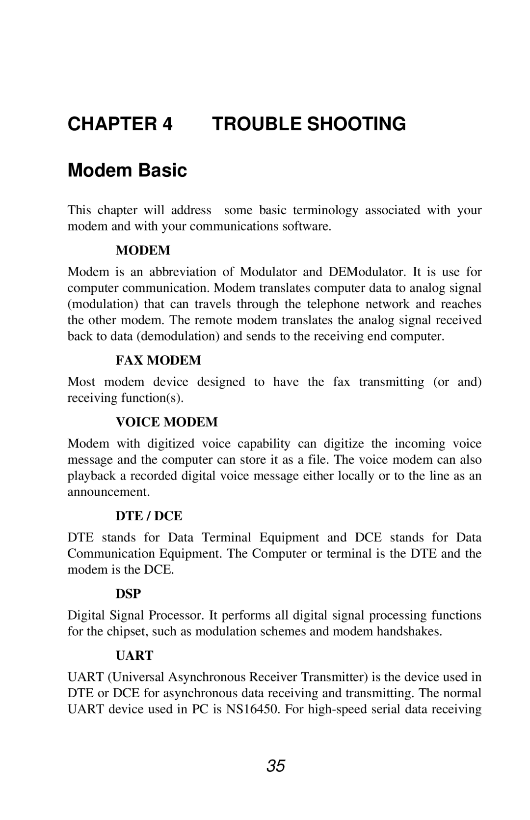 Jaton V.90 user manual Trouble Shooting, Modem Basic 