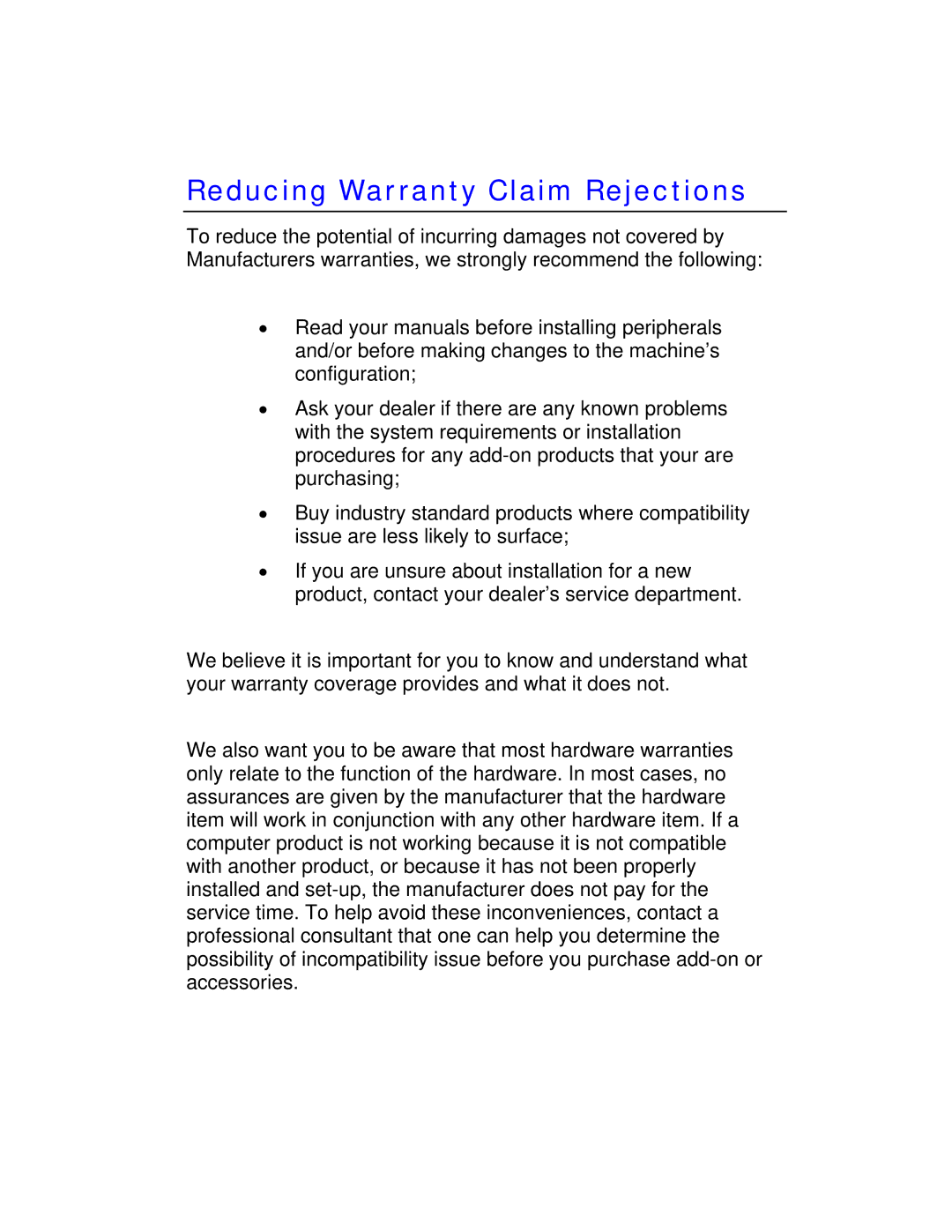 Jaton VIDEO498PCITWIN user manual Reducing Warranty Claim Rejections 