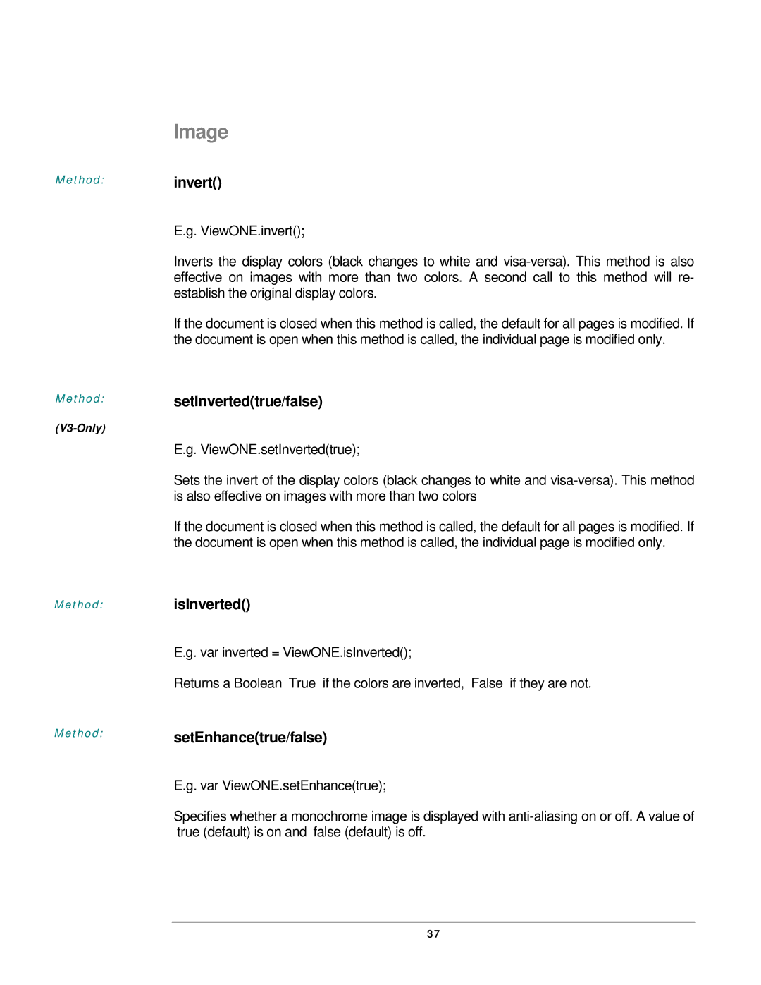 JAVA Tech VERSION 3.0 manual Image, SetInvertedtrue/false, IsInverted, SetEnhancetrue/false 