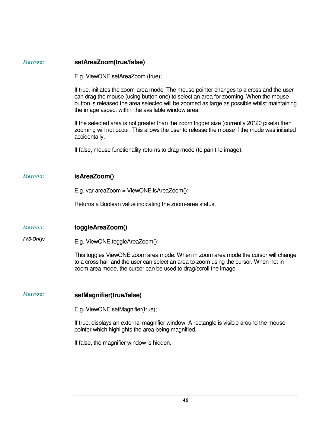 JAVA Tech VERSION 3.0 manual SetAreaZoomtrue/false, IsAreaZoom, ToggleAreaZoom, Method setMagnifiertrue/false 