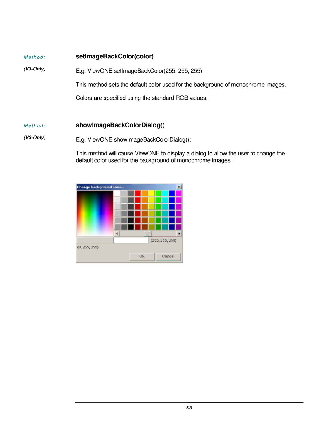 JAVA Tech VERSION 3.0 manual SetImageBackColorcolor, ShowImageBackColorDialog 