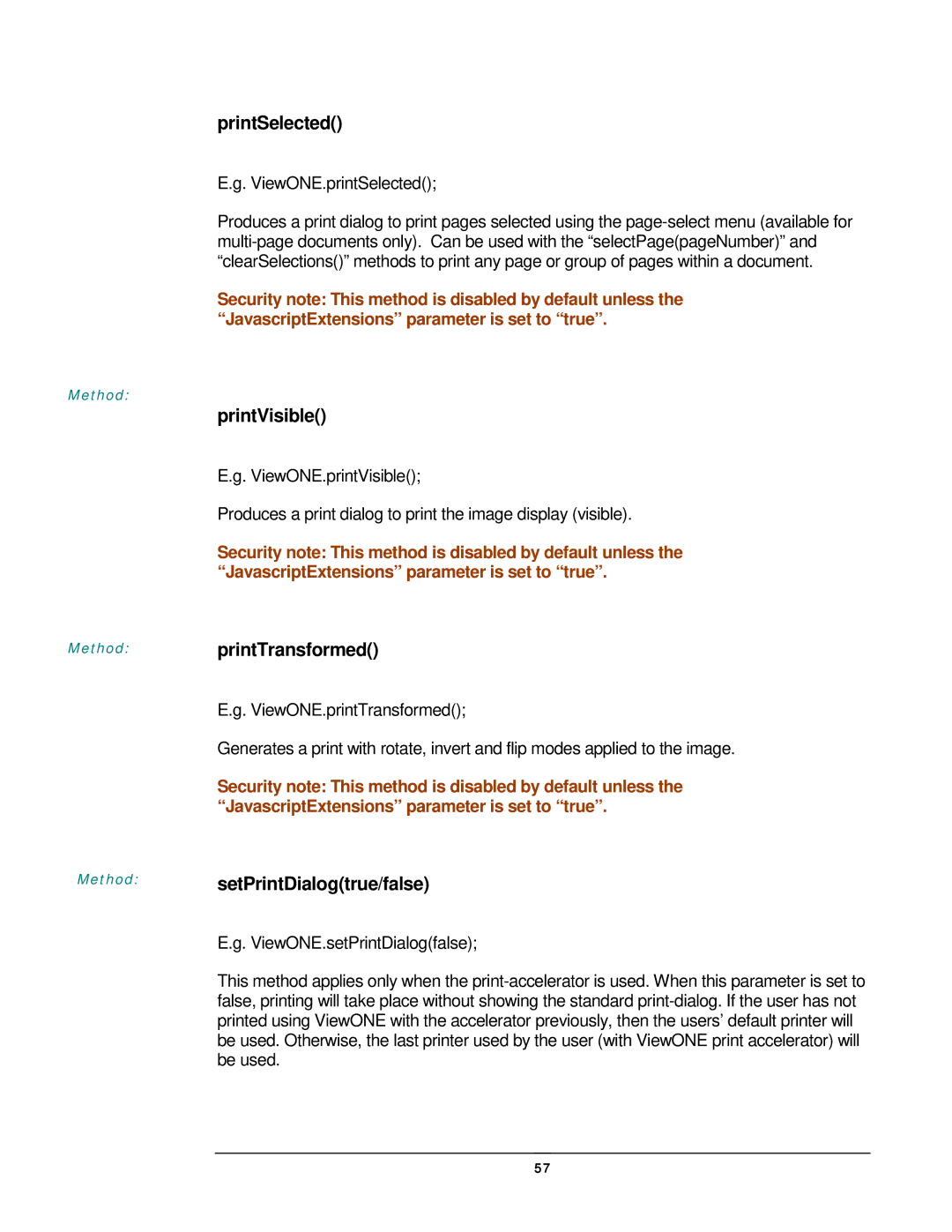 JAVA Tech VERSION 3.0 manual PrintSelected, PrintVisible, PrintTransformed, SetPrintDialogtrue/false, ViewONE.printSelected 