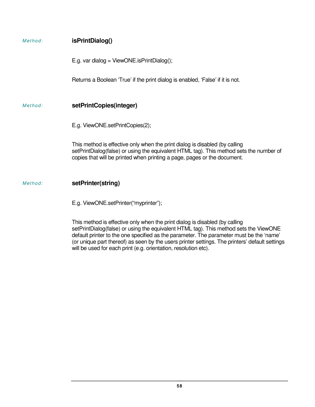 JAVA Tech VERSION 3.0 manual Method isPrintDialog, Method setPrintCopiesinteger, Method setPrinterstring 