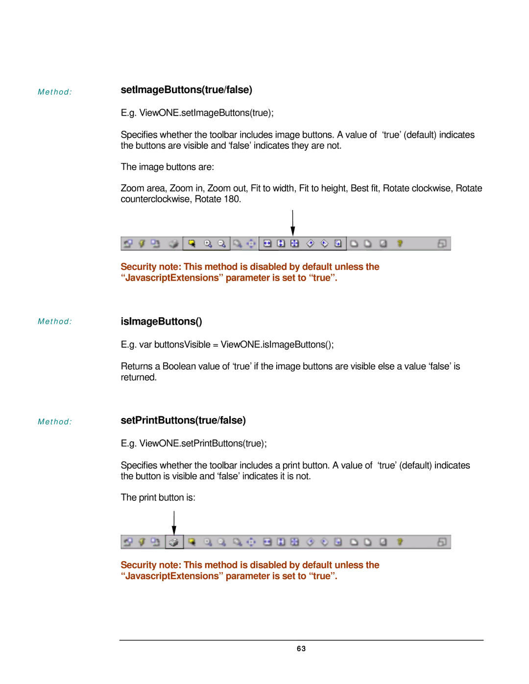 JAVA Tech VERSION 3.0 manual Method setImageButtonstrue/false, IsImageButtons, SetPrintButtonstrue/false 