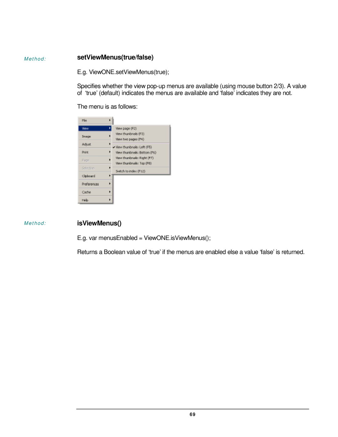 JAVA Tech VERSION 3.0 manual SetViewMenustrue/false, IsViewMenus, ViewONE.setViewMenustrue 