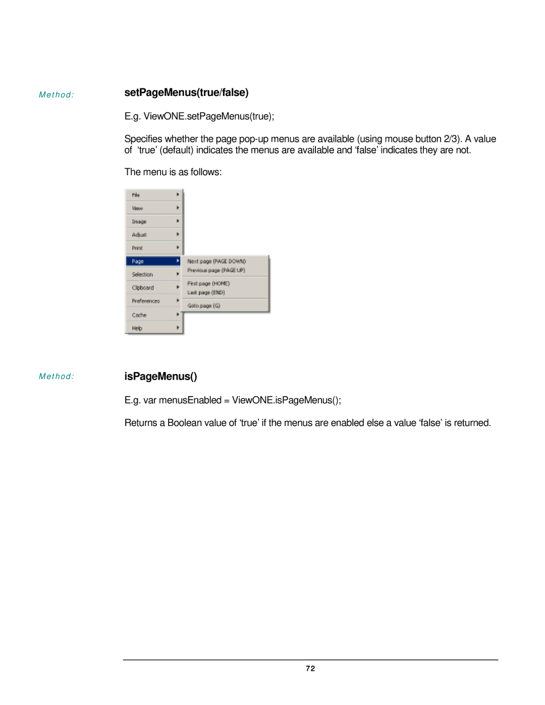 JAVA Tech VERSION 3.0 manual SetPageMenustrue/false, IsPageMenus, ViewONE.setPageMenustrue 