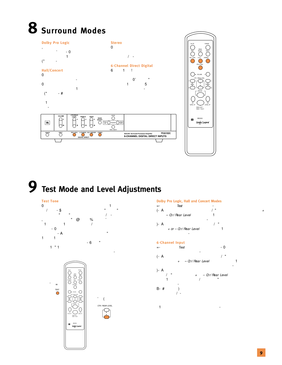 JBL 120V setup guide Surround Modes, Test Mode and Level Adjustments 