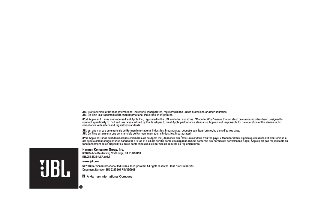JBL 200 ID manual Harman Consumer Group, Inc 