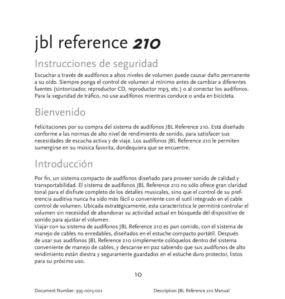 JBL 210 manual Instrucciones de seguridad, Bienvenido, Introducción 