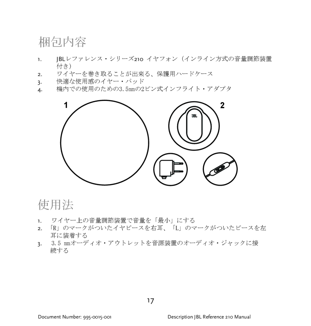 JBL 210 manual 梱包内容 