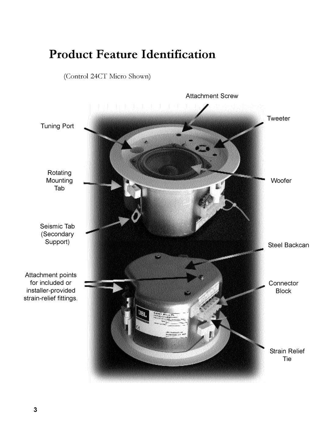 JBL 24C/CT owner manual Product Feature Identification, Control 24CT Micro Shown 