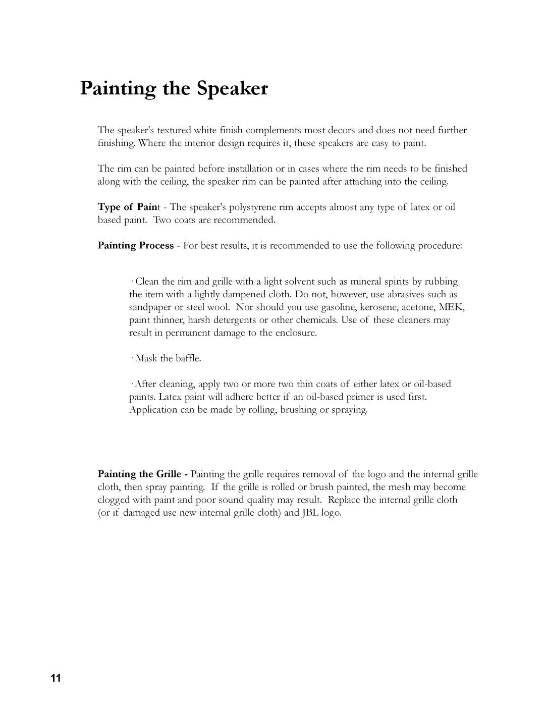 JBL 24C/CT owner manual Painting the Speaker 