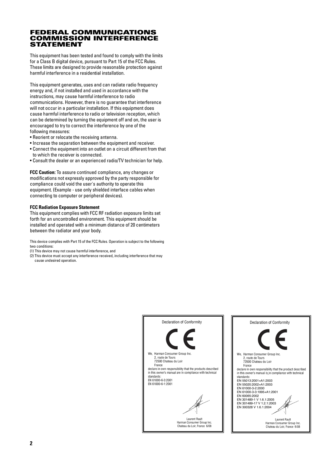 JBL 2.4G AW manual Federal Communications Commission Interference Statement, FCC Radiation Exposure Statement 