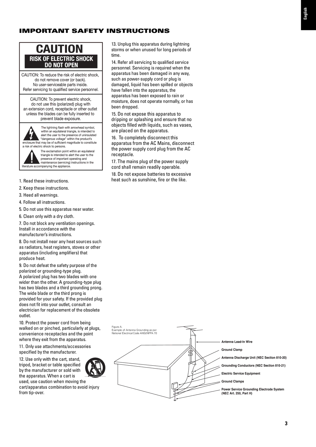 JBL 2.4G AW manual Important Safety Instructions, Use only with the cart, stand 