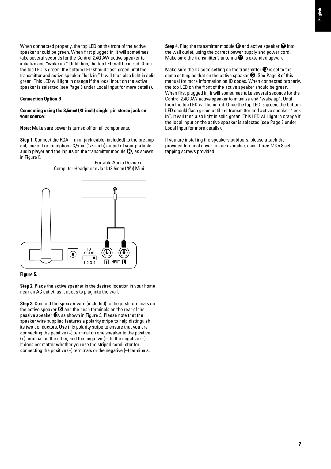 JBL 2.4G AW manual Connect the speaker wire included to the push terminals on 