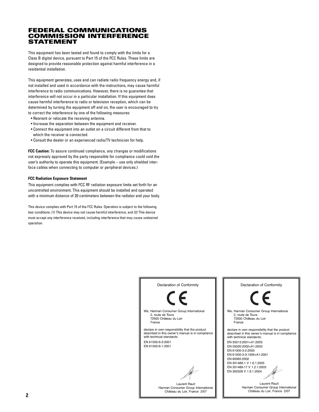 JBL 2.4G manual Federal Communications Commission Interference Statement, FCC Radiation Exposure Statement 