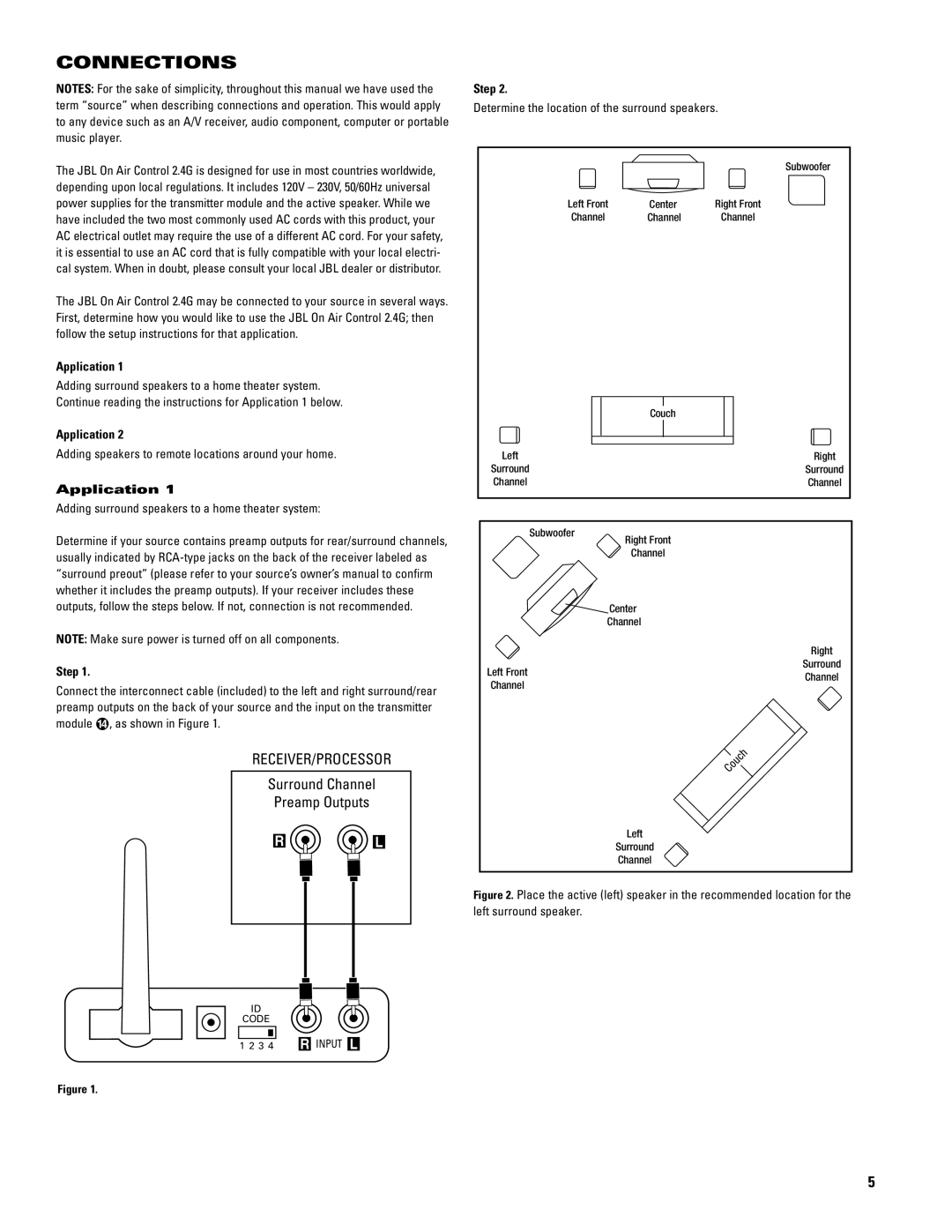 JBL 2.4G manual Connections, Application, Step 