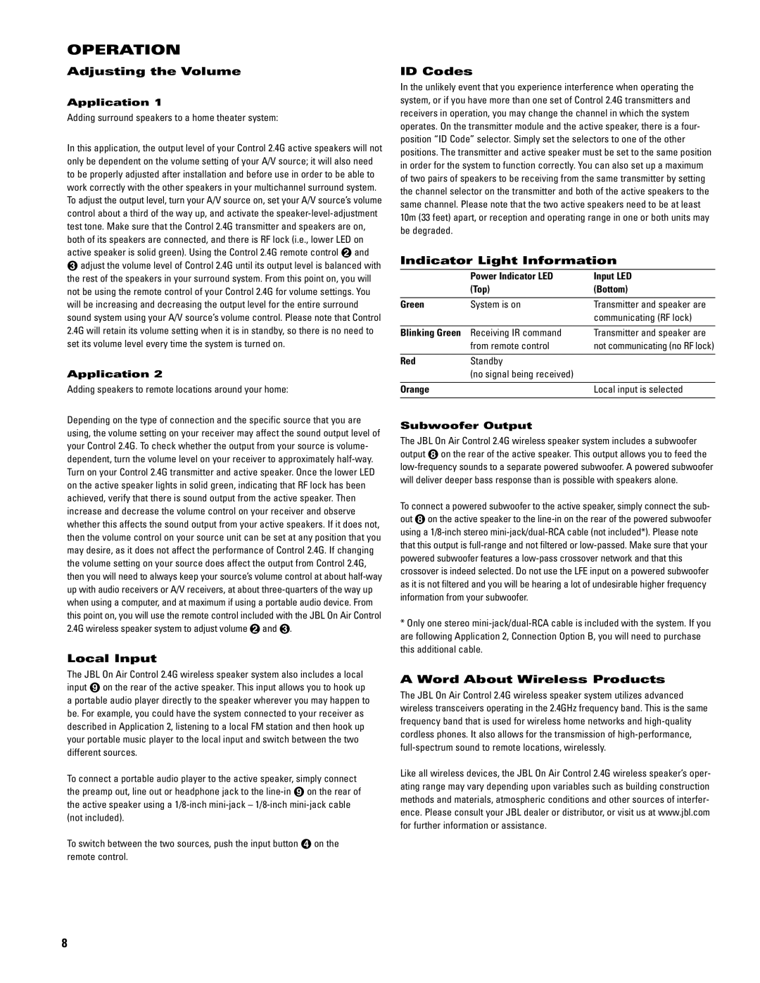 JBL 2.4G manual Operation 