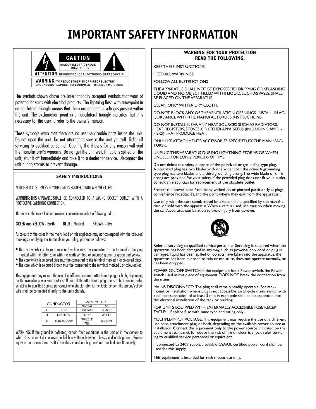 JBL 260 user manual Important Safety Information 