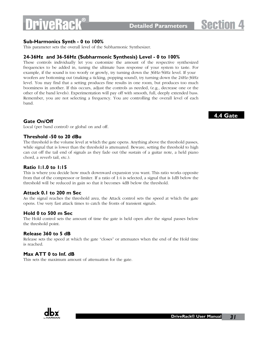 JBL 260 user manual Gate 