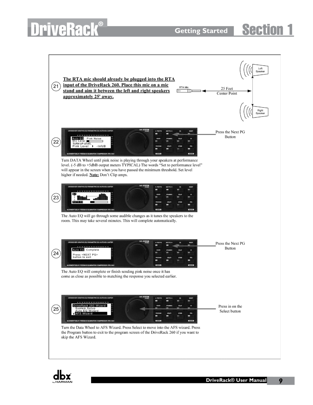 JBL 260 user manual DriveRack, Section, Getting Started 