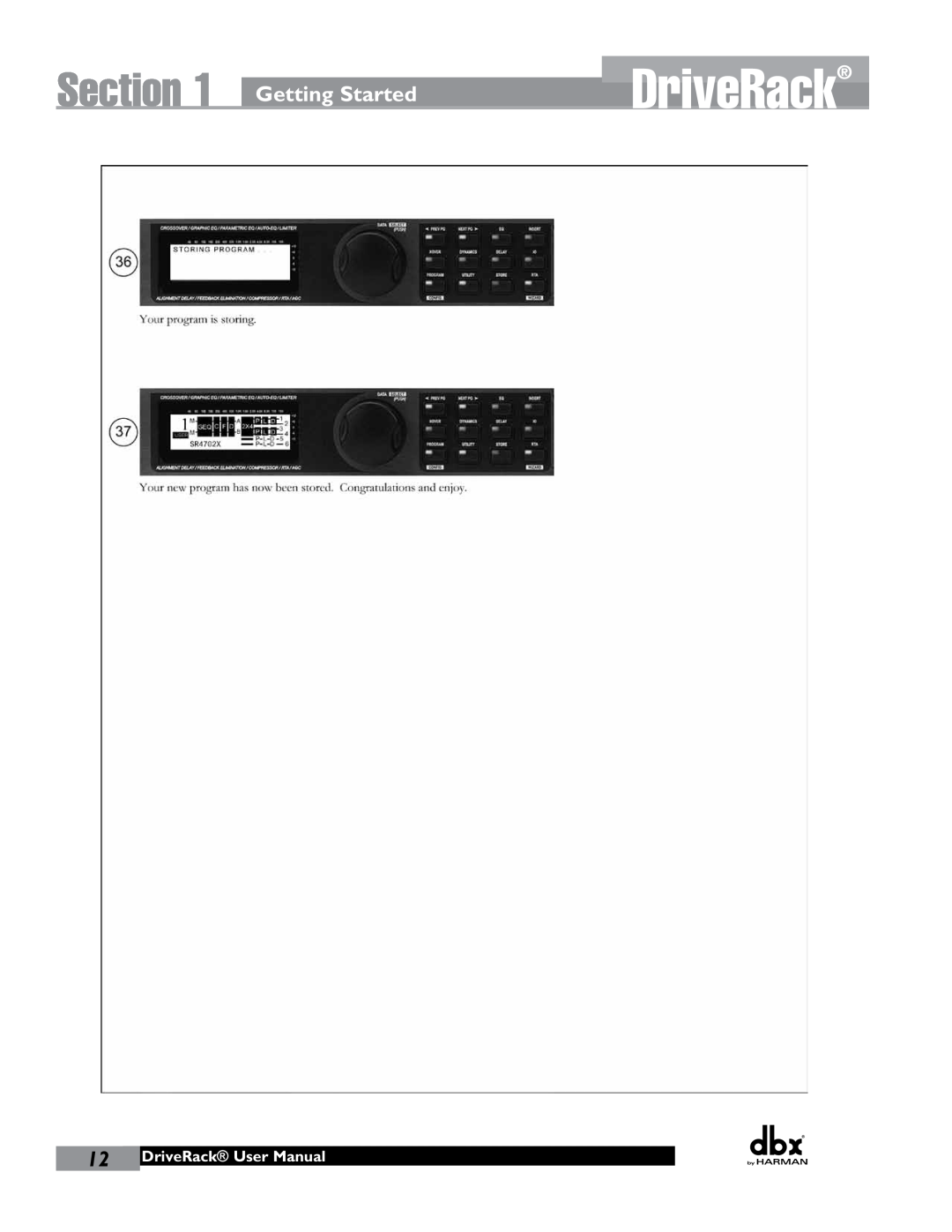 JBL 260 user manual Section, Getting Started, DriveRack User Manual 