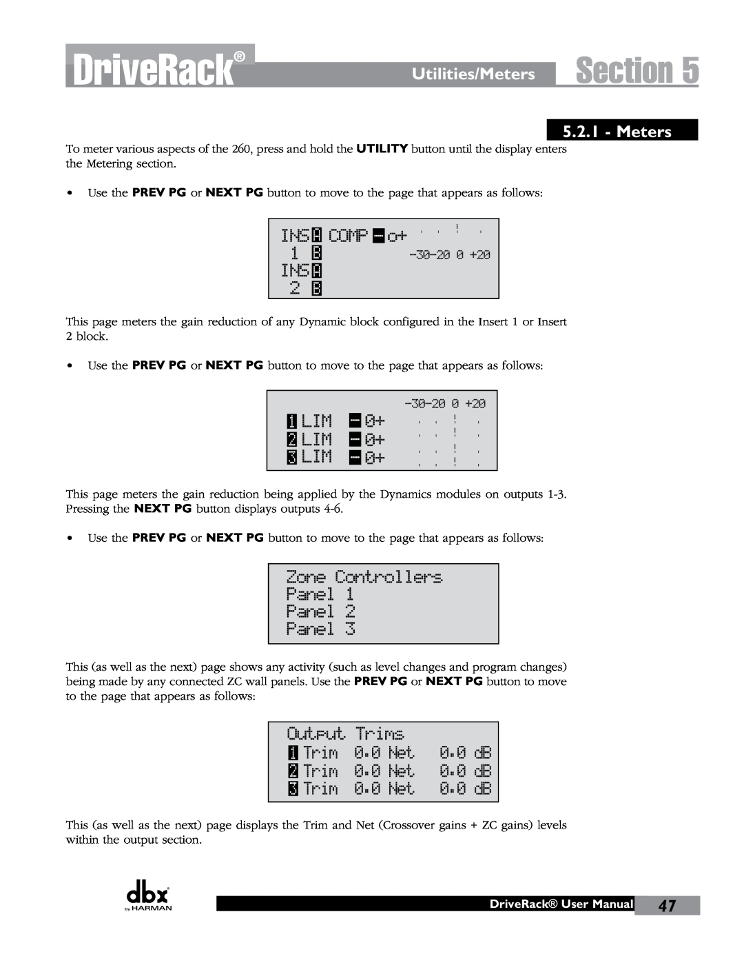 JBL 260 user manual DriveRack, Section, INS A COMP - o+ 