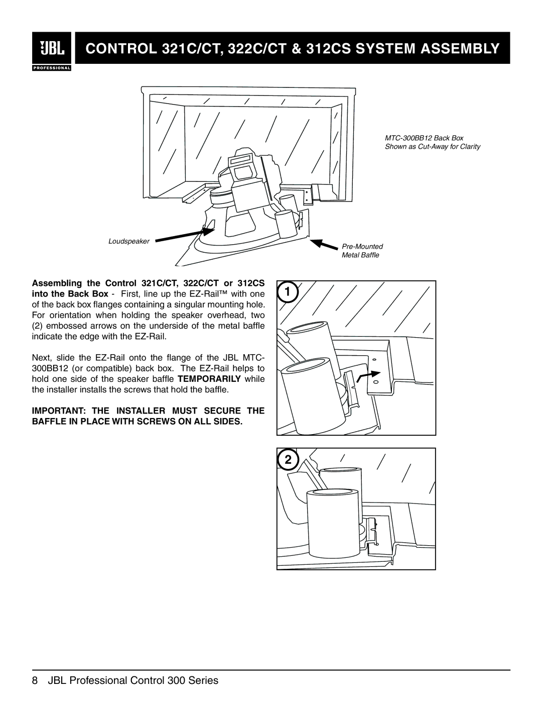 JBL 328CT, 322CT, 321CT, 300 Series manual Control 321C/CT, 322C/CT & 312CS System Assembly 