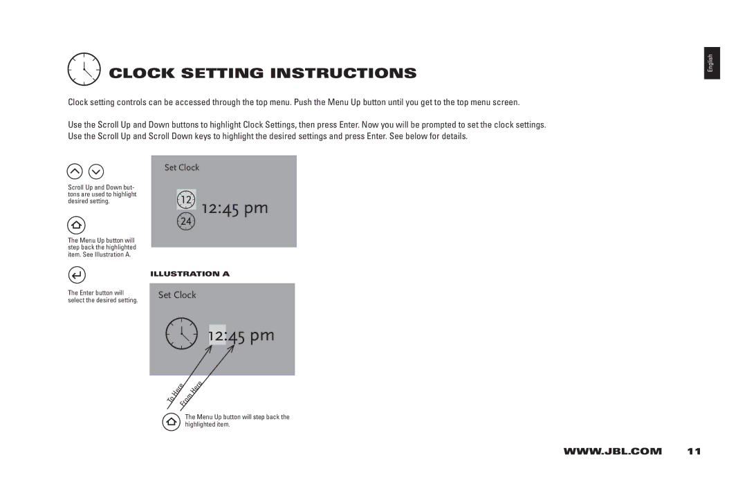 JBL 400IHD manual ClOCK SETTinG inSTRUCTiOnS 