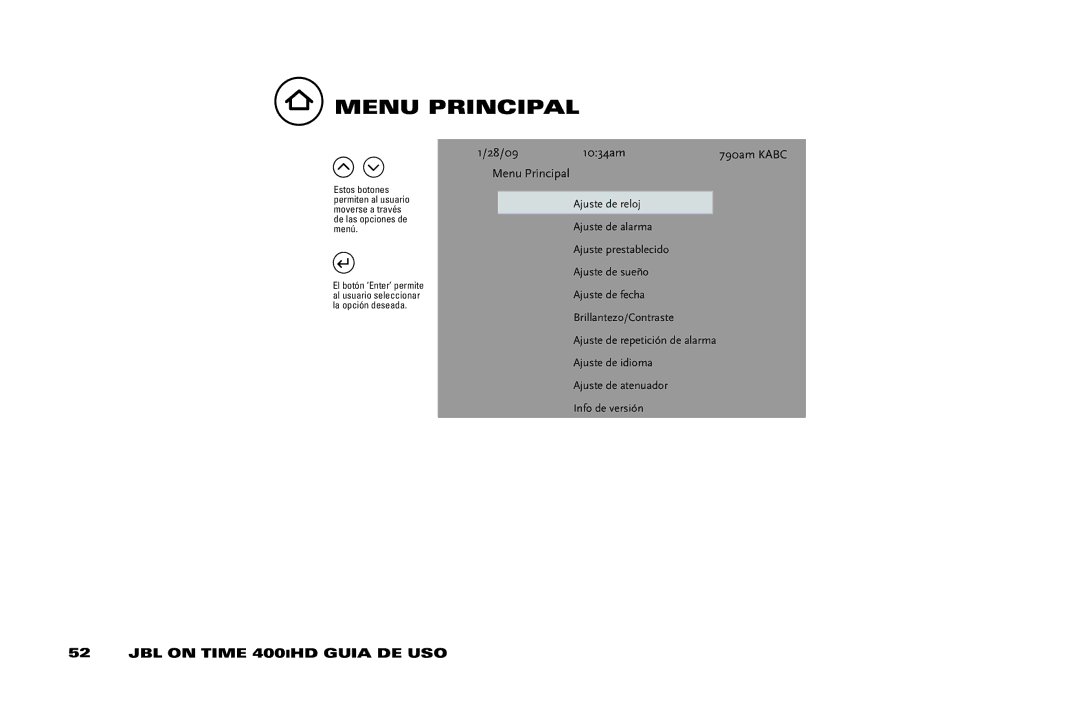 JBL 400IHD manual MEnU PRinCiPAl 