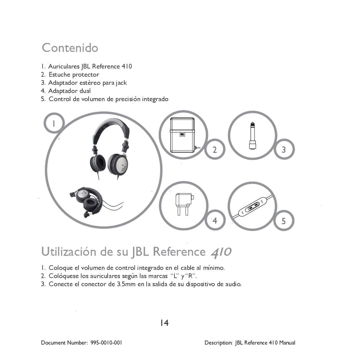 JBL 410 manual Contenido, Utilización de su JBL Reference 