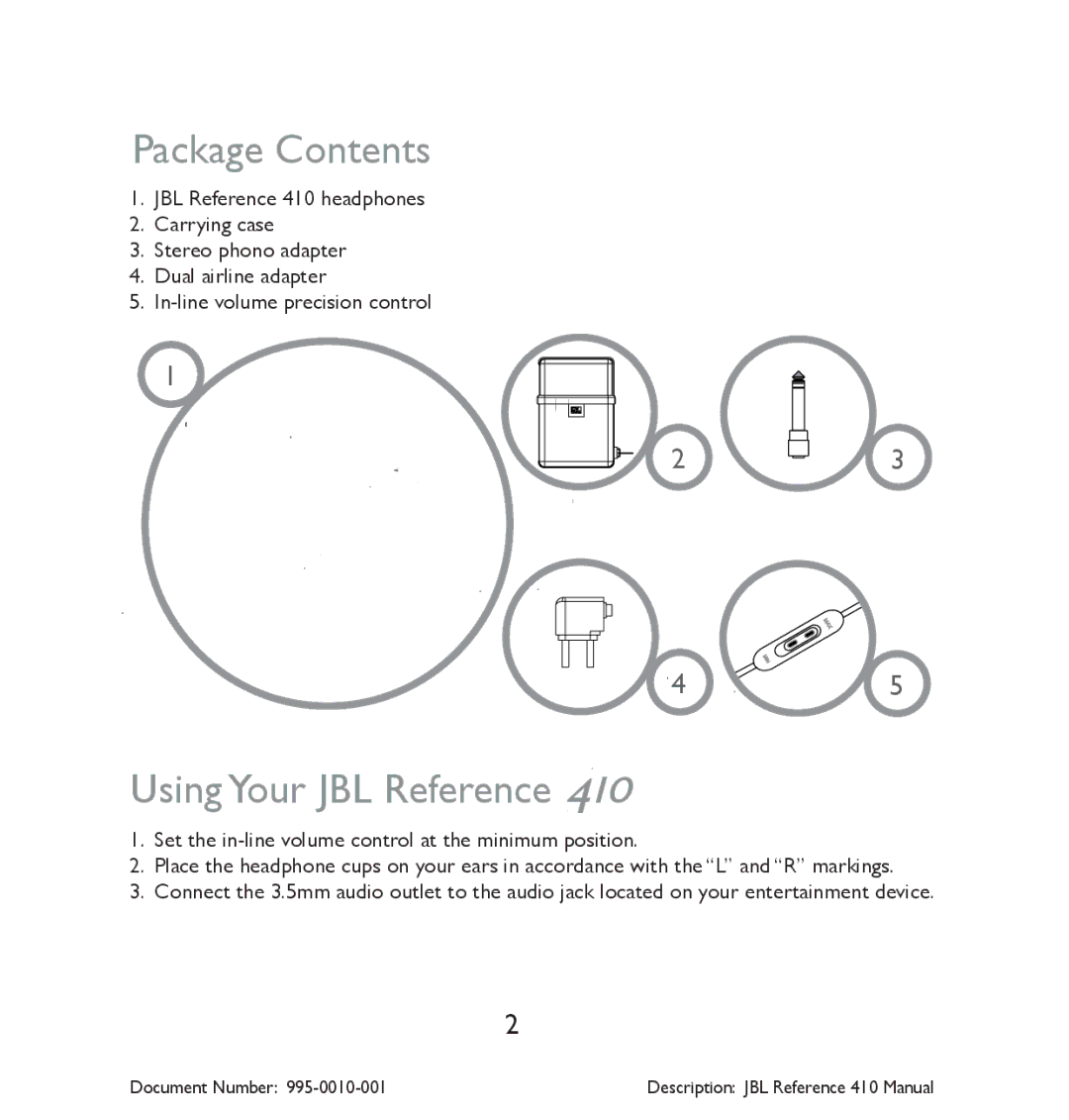 JBL 410 manual Package Contents, Using Your JBL Reference 