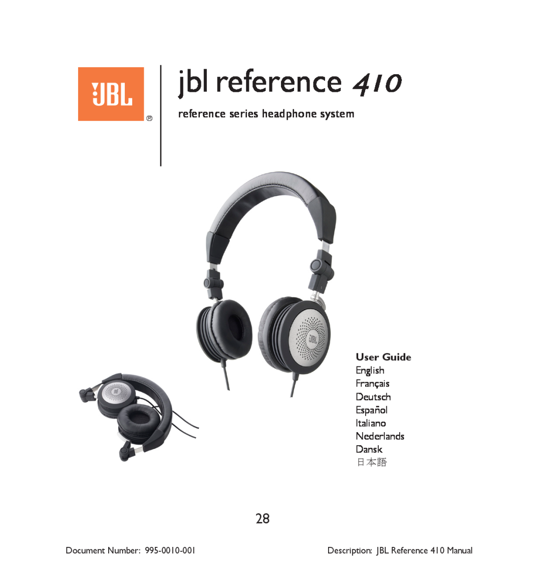 JBL 410 manual jbl reference, reference series headphone system, User Guide, Document Number 