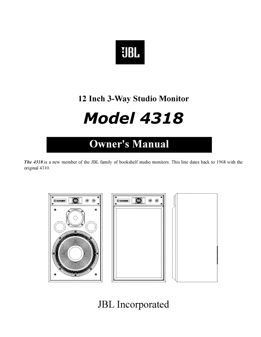 JBL 4318 owner manual Model, JBL Incorporated 