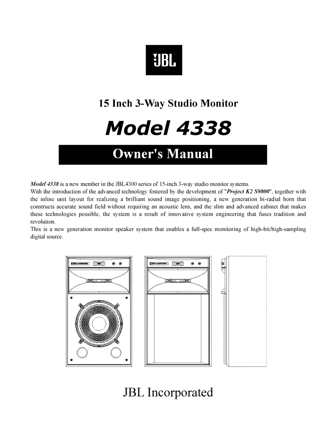 JBL 4338 owner manual Model 