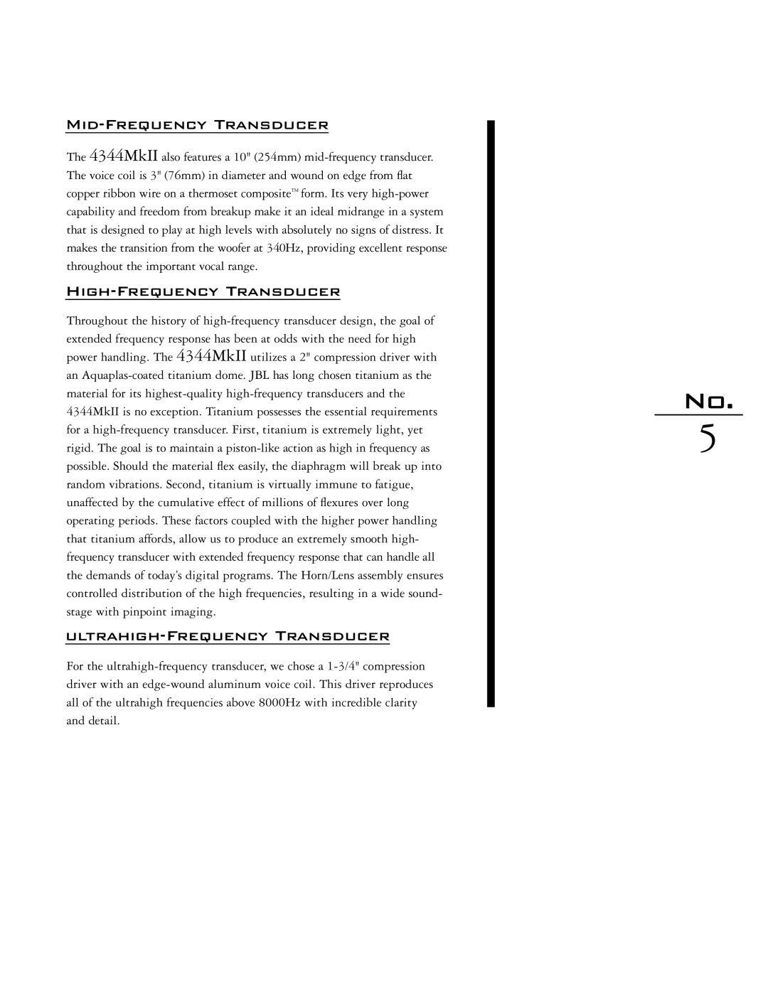 JBL 4344MKII manual Mid-Frequency Transducer, High-Frequency Transducer, Ultrahigh-Frequency Transducer 
