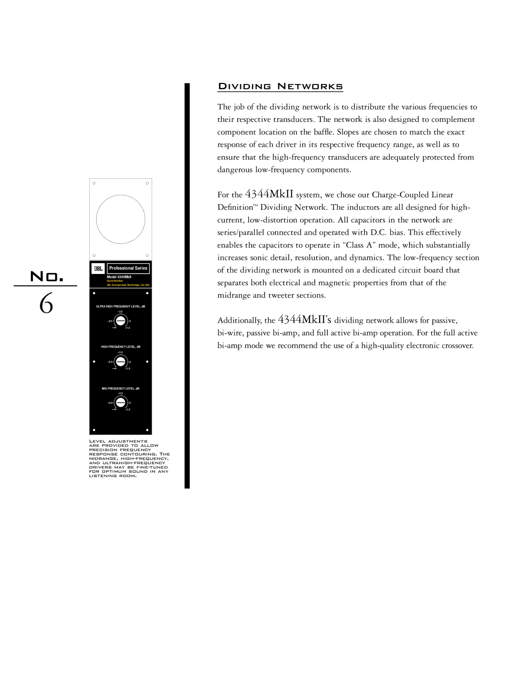 JBL 4344MKII manual Dividing Networks, Professional Series 