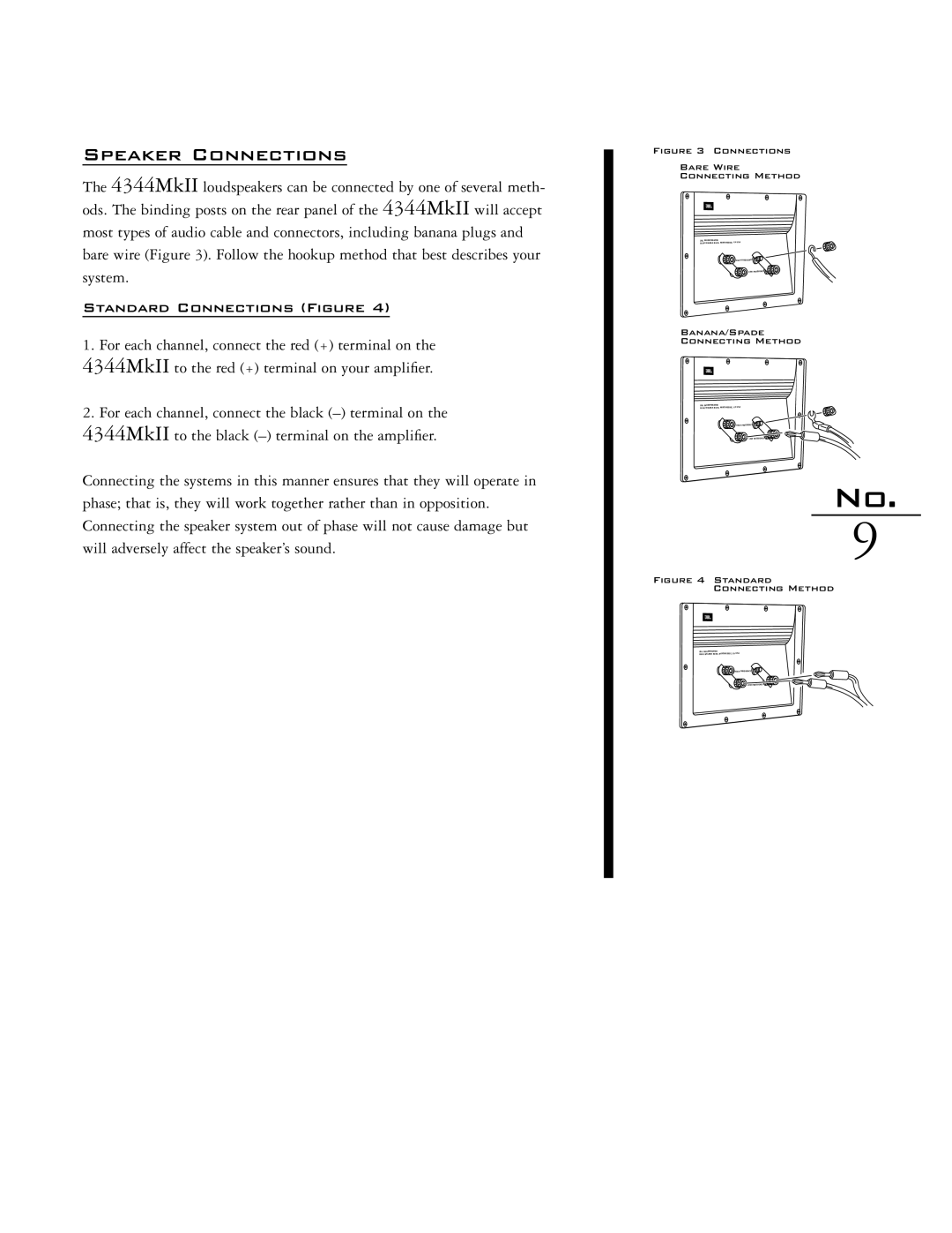 JBL 4344MKII manual Speaker Connections, Standard Connections Figure 